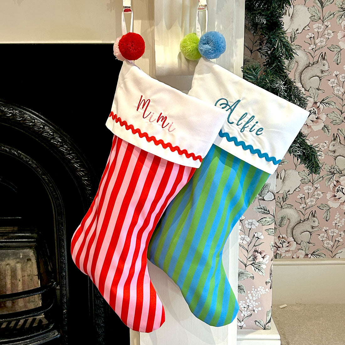 Personalised Green and Blue Christmas Stocking