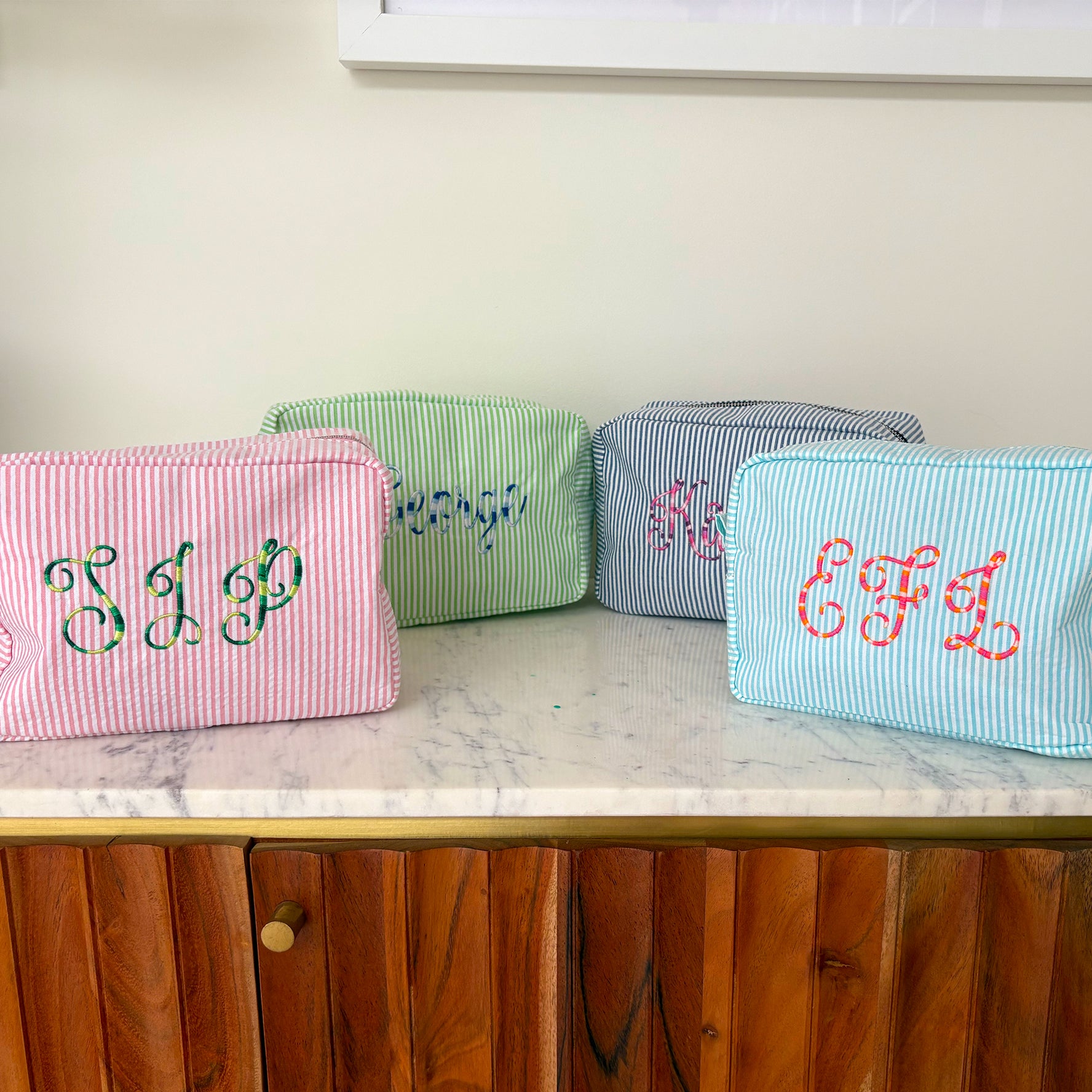 Stripey Monogram Makeup Bag