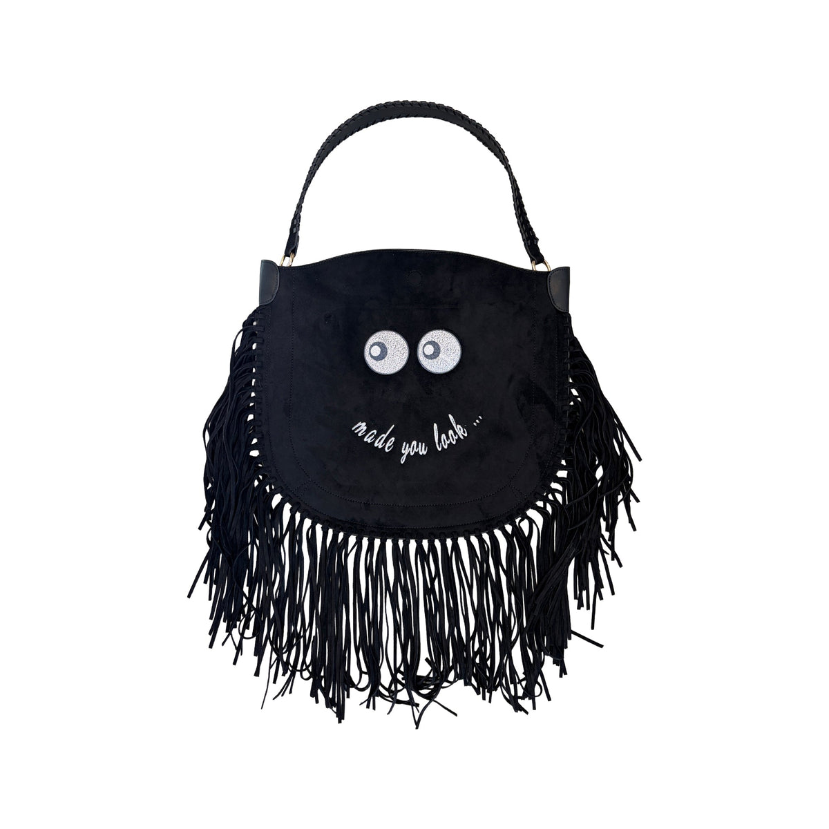 Suede Black Make You Look Handbag - Lillyloves