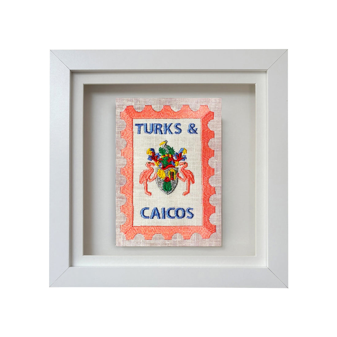 Turks & Caicos embroidered stamp artwork by Lillyloves featuring detailed island embroidery and vibrant tropical colors.