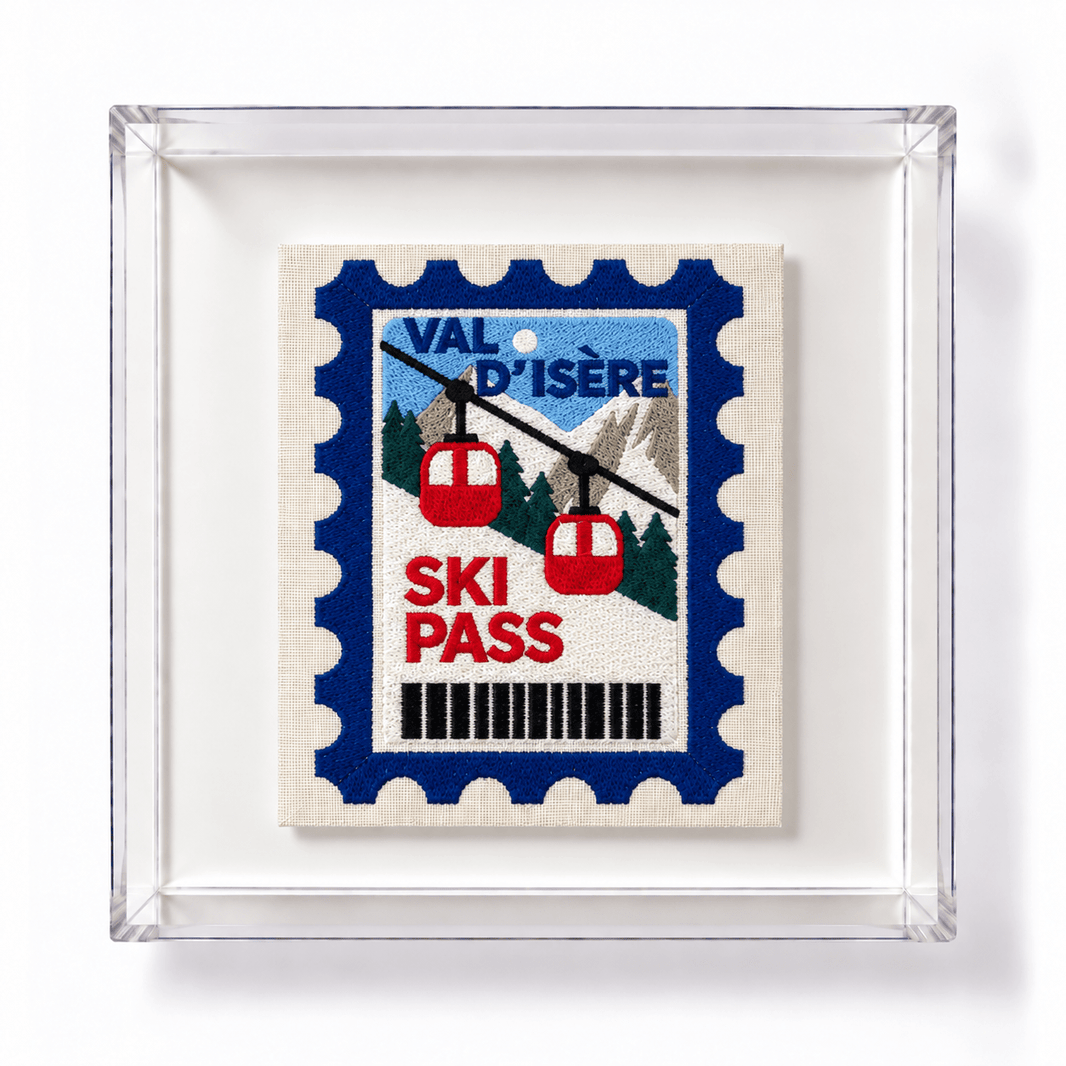 Val D'isere Embroidered Postcard Artwork - Lillyloves