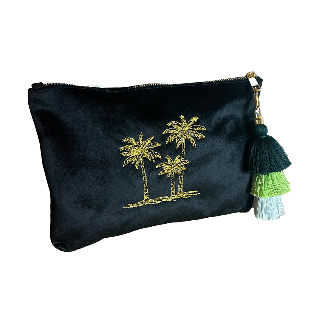 Personalized Palm Tree Initials Quilted Velvet Toiletry Bag – Gold Beauty & Travel Gift