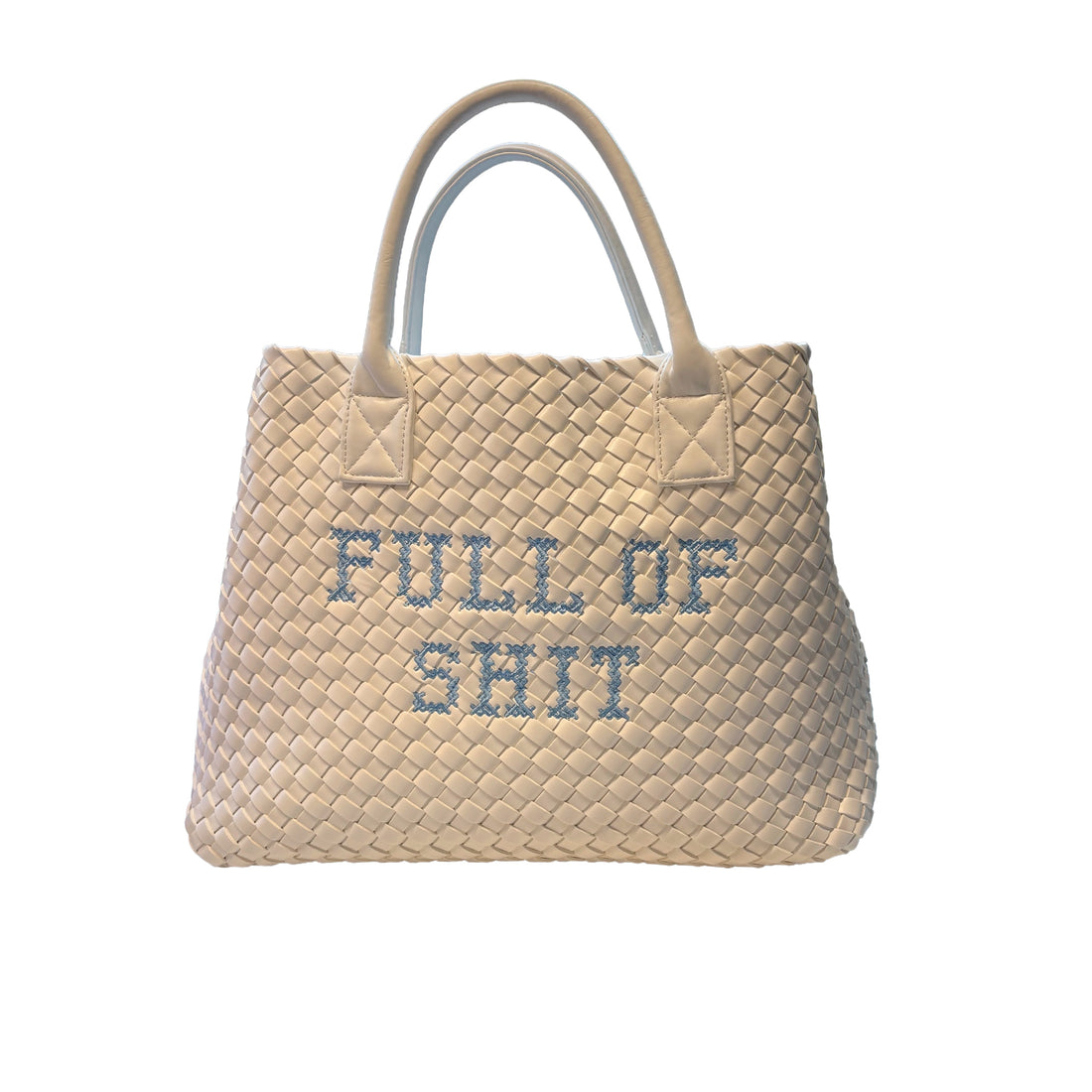 White Vegan FULL OF SHIT Woven Handbag