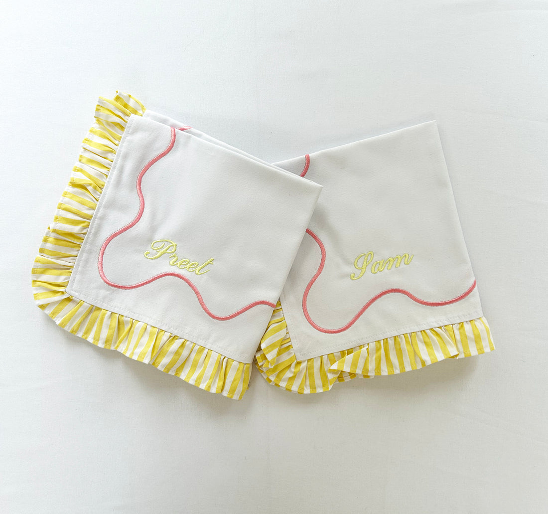 Personalised Name Place Frilly Candy Stripe Napkins | Set 4